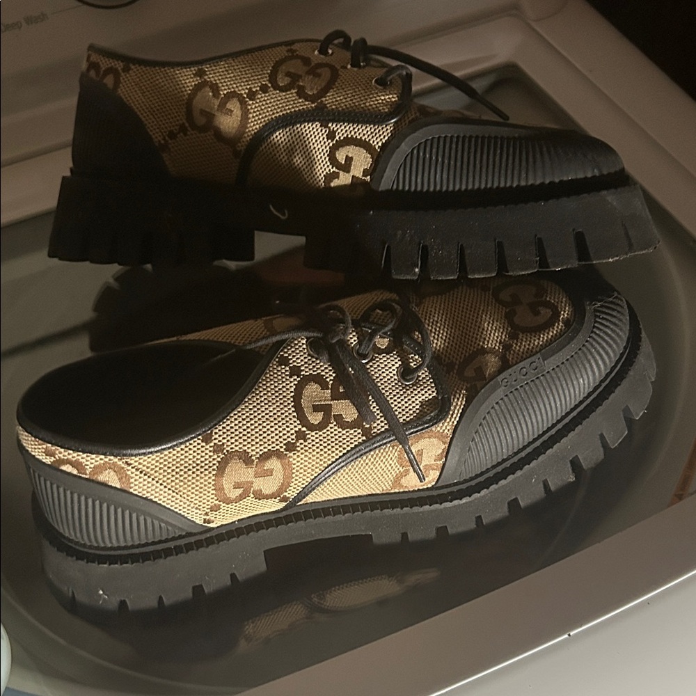 Gucci Beige and Black Monogram Canvas Shoes